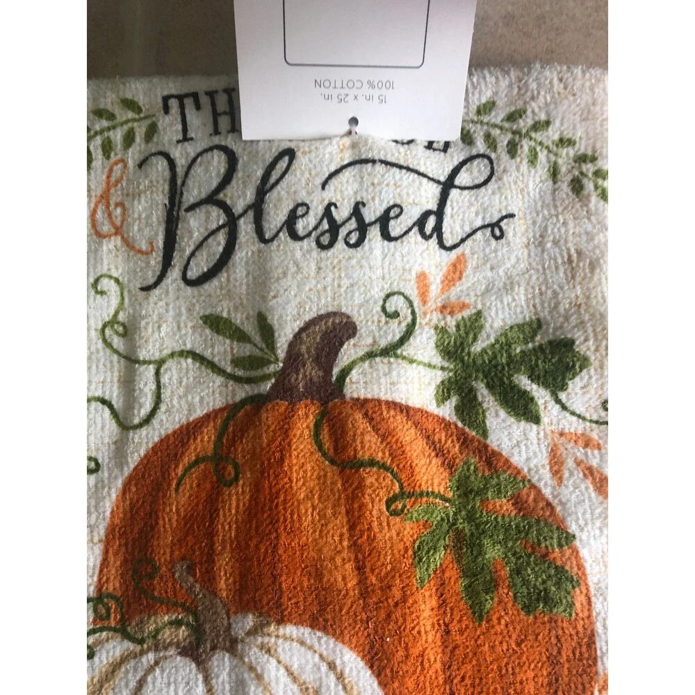 Thankful Blessed Kitchen Dish Towels Fall Country Buffalo Check Set of 2